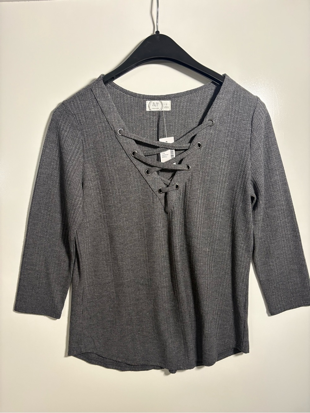 Maurices Gray Ribbed Lace-Up V-Neck Top NWT